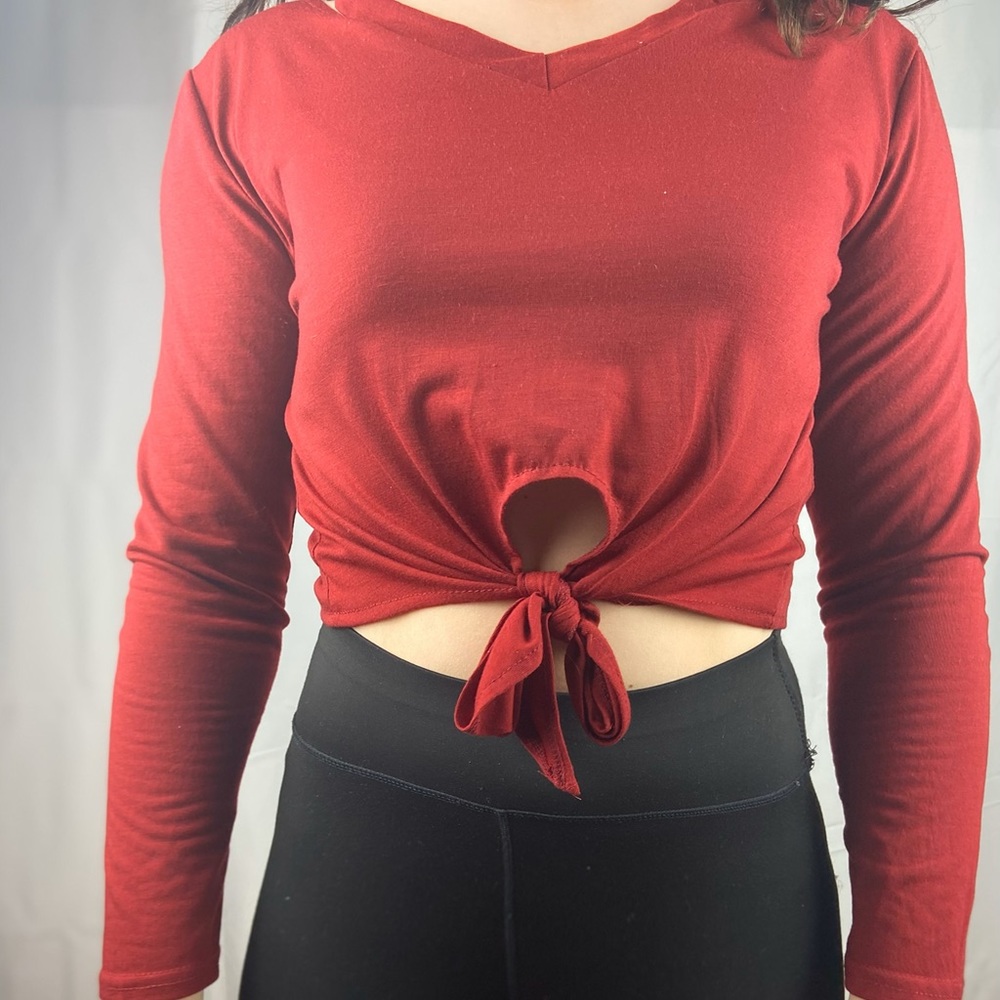 Red tied crop top